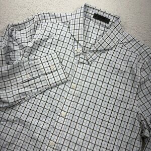 G/FORE Mens XL Long Sleeve Grid Check Button Down Shirt White Blue Skull Logo
